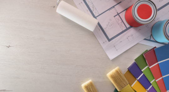 painter with plane and painting materials